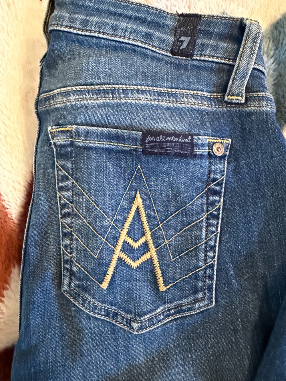 7 For All Mankind Medium Blue Denim Jeans with Contrast Stitching